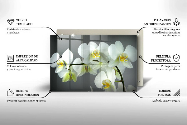 Tabla de cortar de vidrio Flores de orquídeas blancas