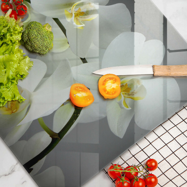 Tabla de cortar de vidrio Flores de orquídeas blancas