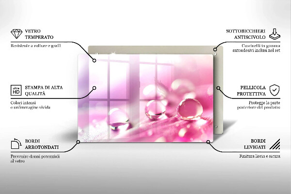 Tabla de cortar de vidrio Pétalos de flores de rocío