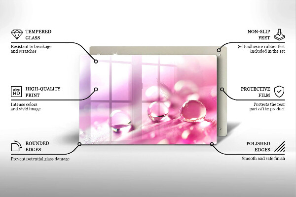 Tabla de cortar de vidrio Pétalos de flores de rocío