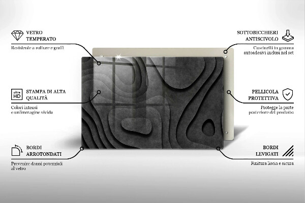 Tabla de cortar de vidrio Formas de piedra 3d