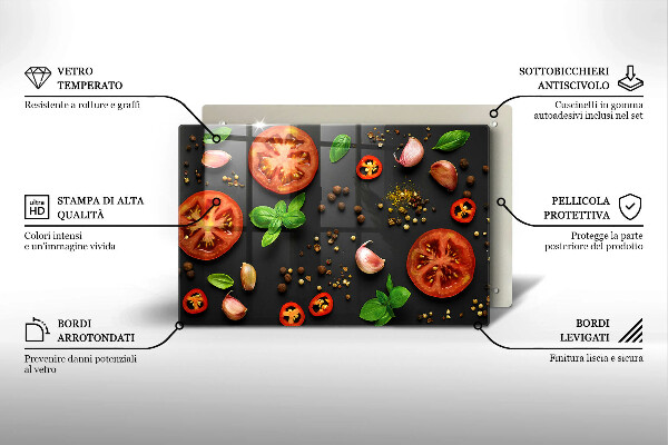 Tabla de cortar de vidrio Tomates y especias