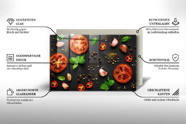 Tabla de cortar de vidrio Tomates y especias