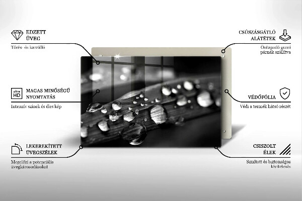 Tabla de cortar de vidrio Gotas de rocío sobre las hojas