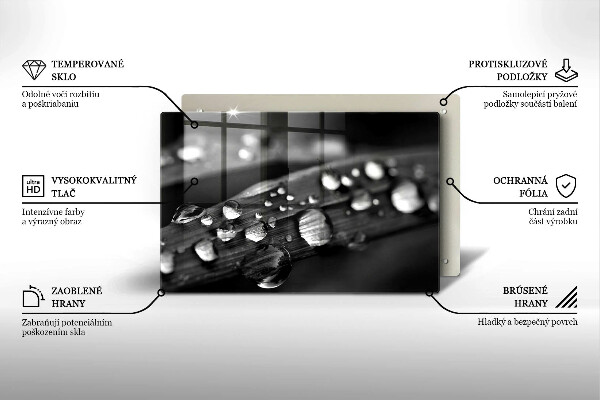 Tabla de cortar de vidrio Gotas de rocío sobre las hojas