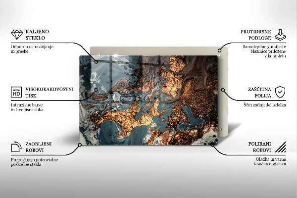 Tabla de cortar de vidrio Estructura de roca dorada