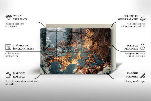 Tabla de cortar de vidrio Estructura de roca dorada