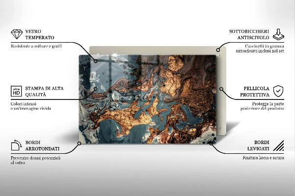 Tabla de cortar de vidrio Estructura de roca dorada