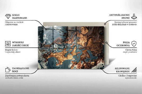 Tabla de cortar de vidrio Estructura de roca dorada