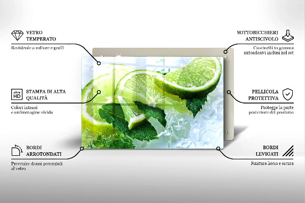 Tabla de cortar de vidrio Lima menta y hielo