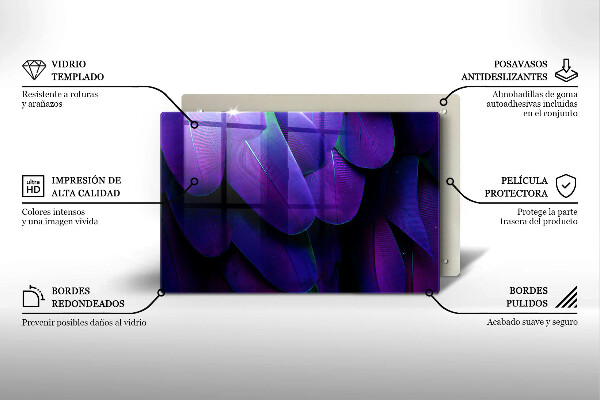 Tabla de cortar de vidrio Plumas de neón