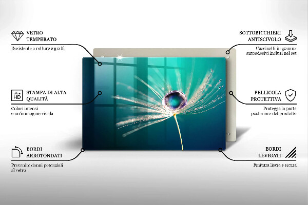 Tabla de cortar de vidrio Rocío sobre un diente de león