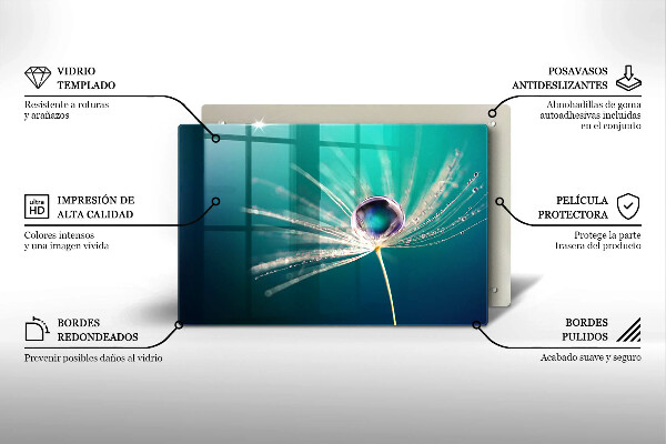 Tabla de cortar de vidrio Rocío sobre un diente de león