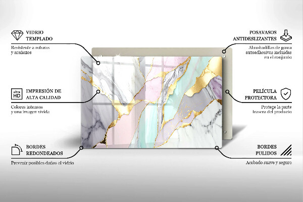 Tabla de cortar de vidrio Mármol pastel