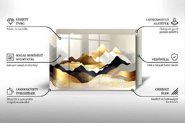Tabla de cortar de vidrio Montañas doradas abstractas