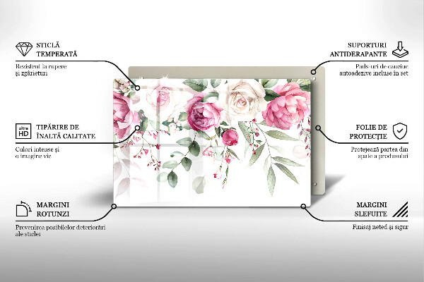 Tabla de cortar de vidrio Rosas acuarelas