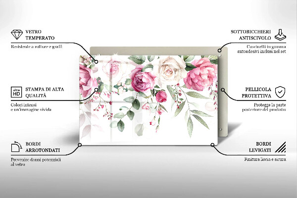Tabla de cortar de vidrio Rosas acuarelas