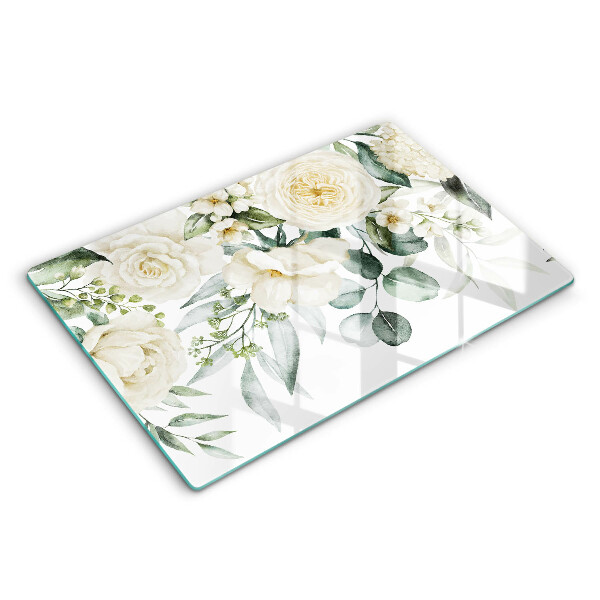 Tabla de cortar de vidrio Flores de acuarela