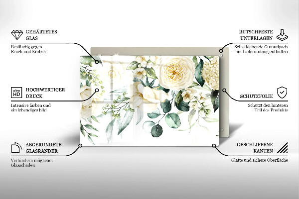 Tabla de cortar de vidrio Flores de acuarela