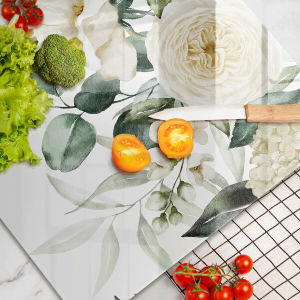 Tabla de cortar de vidrio Flores de acuarela