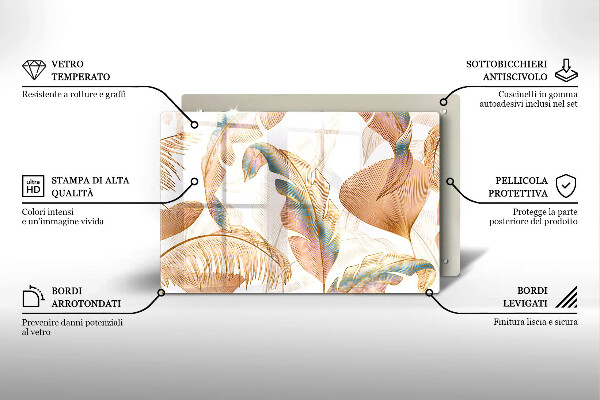Tabla de cortar de vidrio Plumas y hojas boho