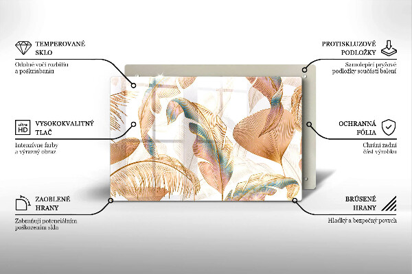 Tabla de cortar de vidrio Plumas y hojas boho