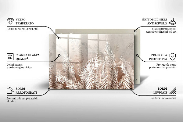 Tabla de cortar de vidrio Hojas de vegetación boho