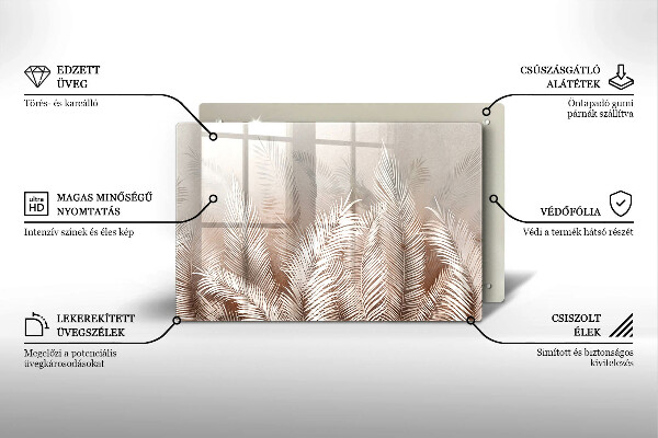 Tabla de cortar de vidrio Hojas de vegetación boho