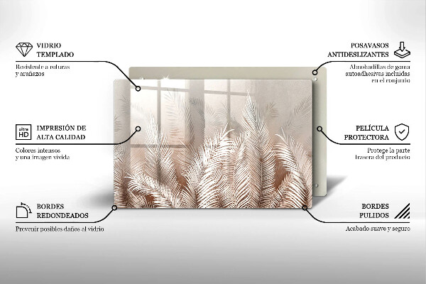 Tabla de cortar de vidrio Hojas de vegetación boho