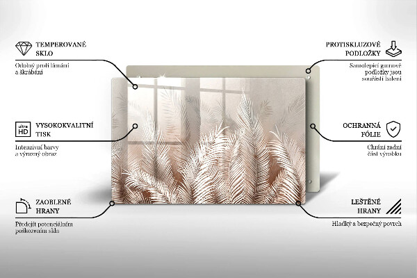 Tabla de cortar de vidrio Hojas de vegetación boho