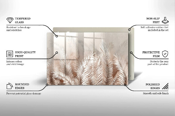 Tabla de cortar de vidrio Hojas de vegetación boho