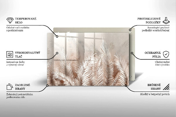 Tabla de cortar de vidrio Hojas de vegetación boho