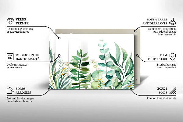 Tabla de cortar de vidrio Ilustración de hojas de plantas