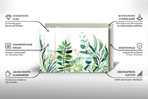 Tabla de cortar de vidrio Ilustración de hojas de plantas
