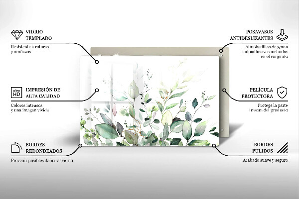Tabla de cortar de vidrio Plantas de acuarela
