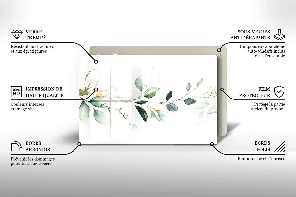 Tabla de cortar de vidrio Hojas de acuarela