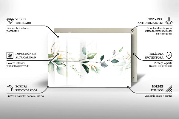 Tabla de cortar de vidrio Hojas de acuarela