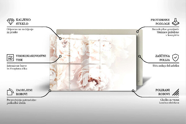 Tabla de cortar de vidrio Peonías pastel