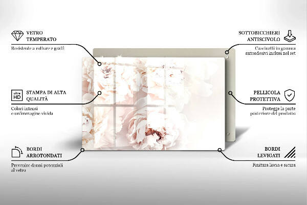 Tabla de cortar de vidrio Peonías pastel