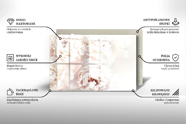 Tabla de cortar de vidrio Peonías pastel