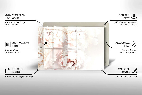 Tabla de cortar de vidrio Peonías pastel