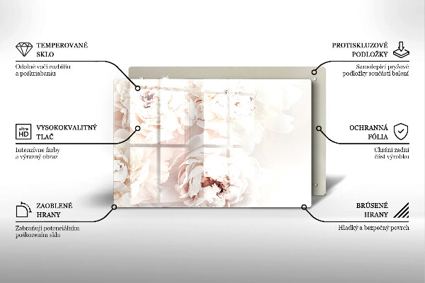 Tabla de cortar de vidrio Peonías pastel