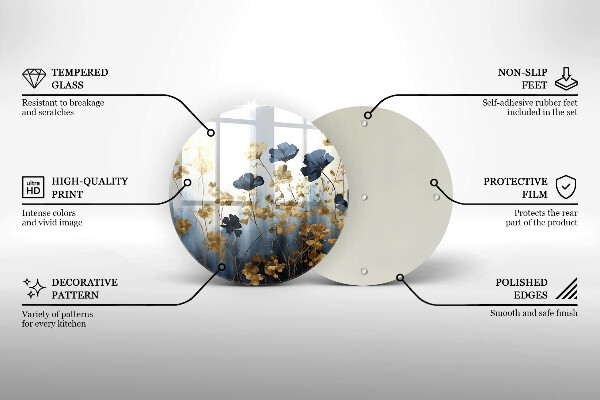 De vidrio templado Flores azules y doradas