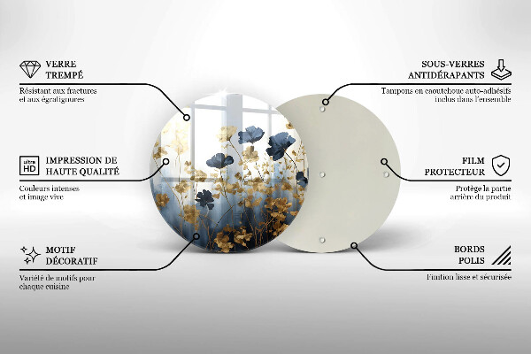 De vidrio templado Flores azules y doradas