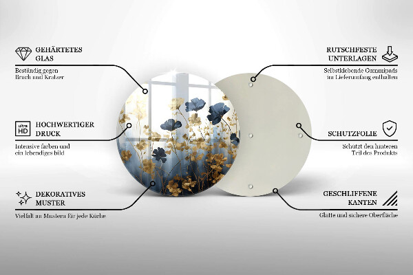 De vidrio templado Flores azules y doradas