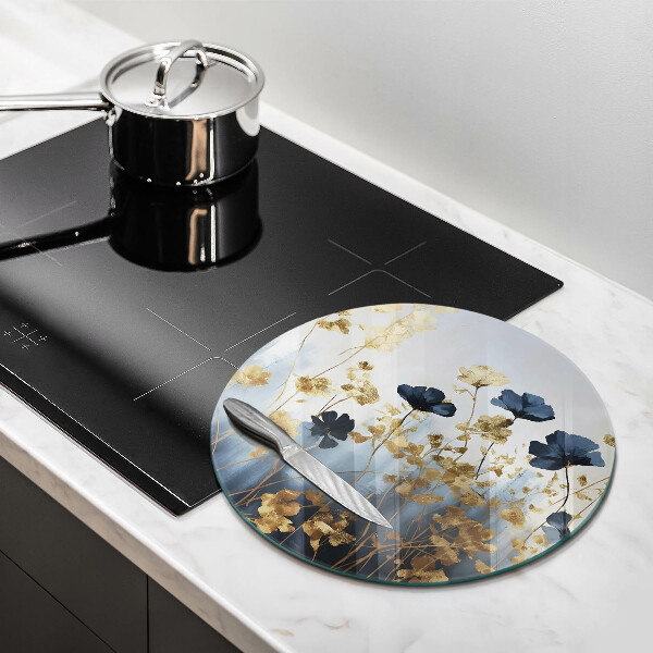 De vidrio templado Flores azules y doradas