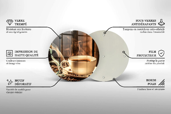 De vidrio templado Taza y granos de café