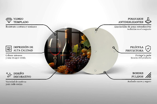 De vidrio templado Copa de vino y uvas