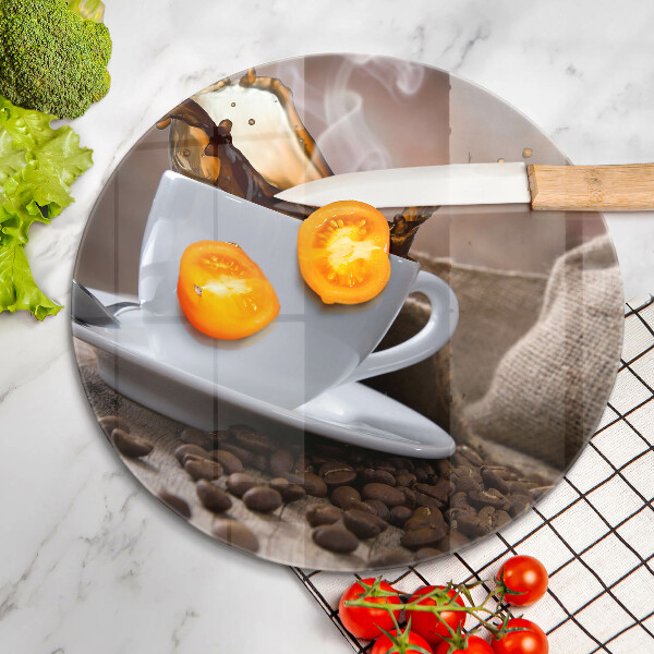 De vidrio templado Taza y granos de café