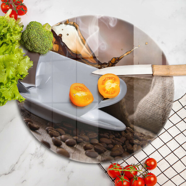 De vidrio templado Taza y granos de café